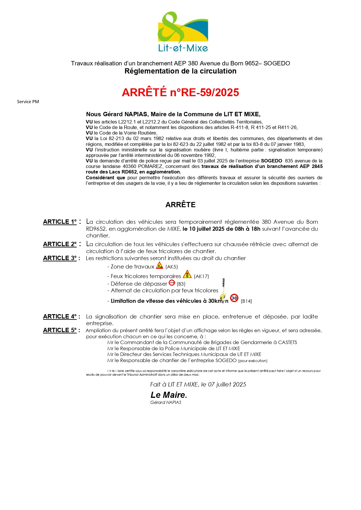 ARR_RE_59_2025 Arr Police - trvx réalisation réseau AEP 9652 Avenue du Born (SOGEDO).jpg