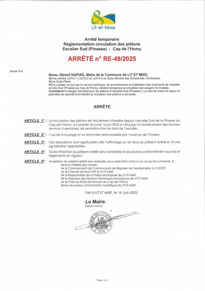 ARR_RE_49_2025 Arr temp - Circulation piétons interdite accès escalier Sud Pinasse au Cap de l'Homy.jpg